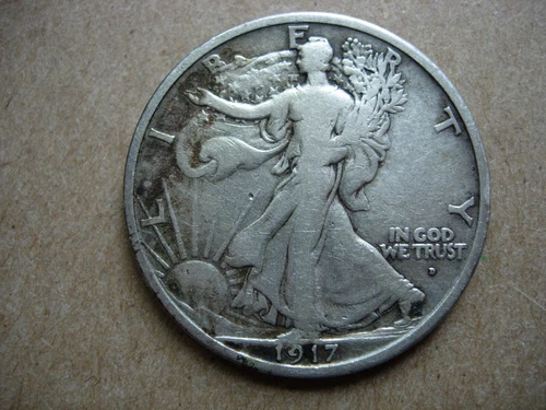 1917-D OBV VF BTR DATE WALKING LIBERTY SILVER HALF DOLLR-L563