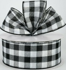 50 yds 2.5" wired ribbon Buffalo check plaid black white farmhouse Light Weight