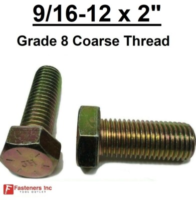 9/16-12 x 2'' Hex Bolt Yellow Zinc Plated Grade 8 Cap Screw Coarse Thread