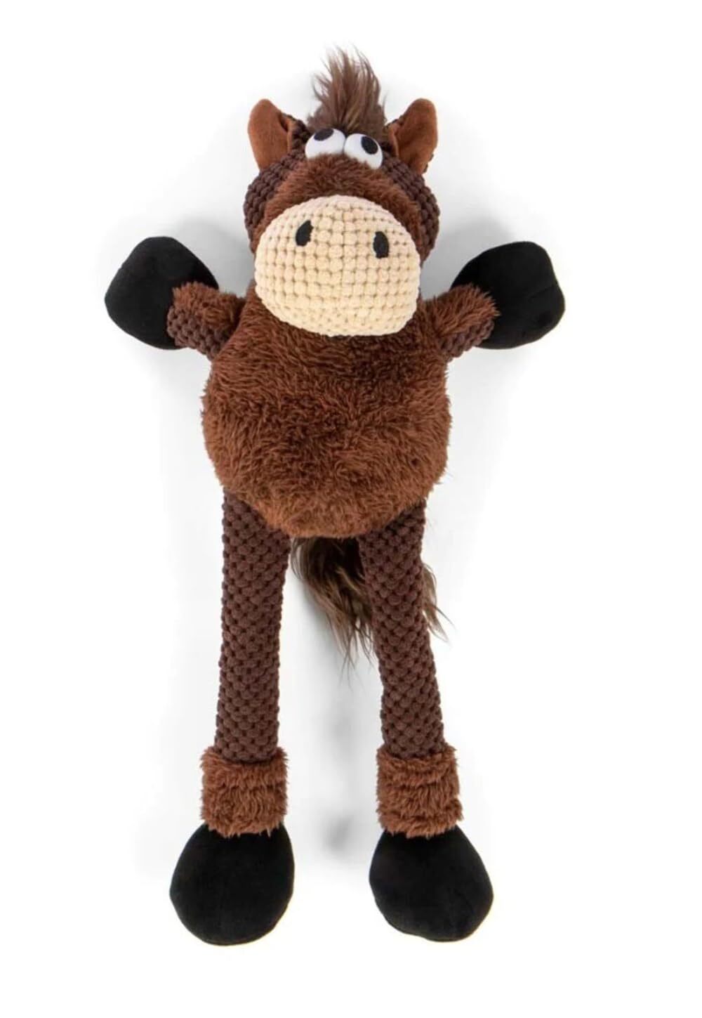 Checkers Skinny Horse Squeaky Plush Dog Toy, Chew Guard Technology - Brown, L...
