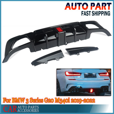 FOR 2019~2022 BMW G20 3 SERIES CMS STYLE GLOSS BLACK REAR DIFFUSER W/ LED LIGHT