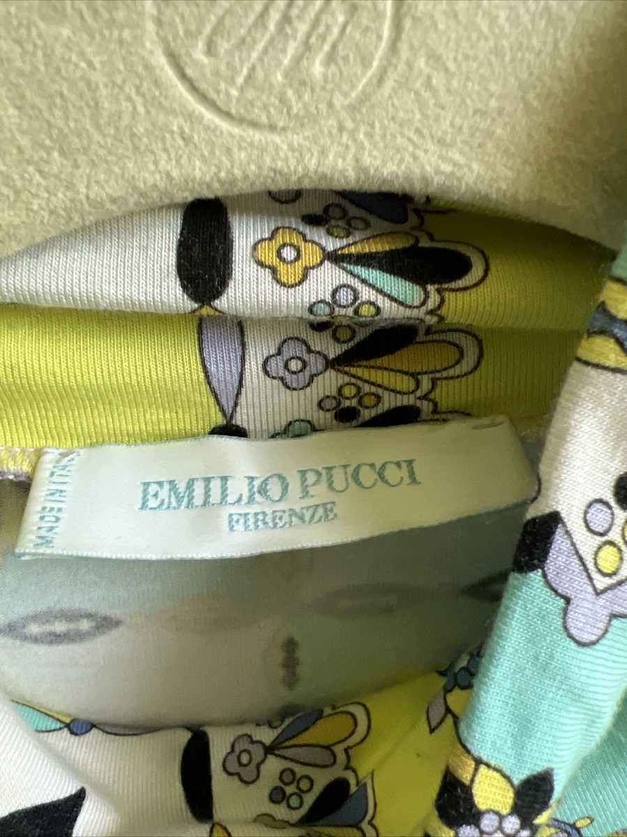Emilio Pucci Top Womens L Blue Yellow Floral Turtleneck Longsleeve