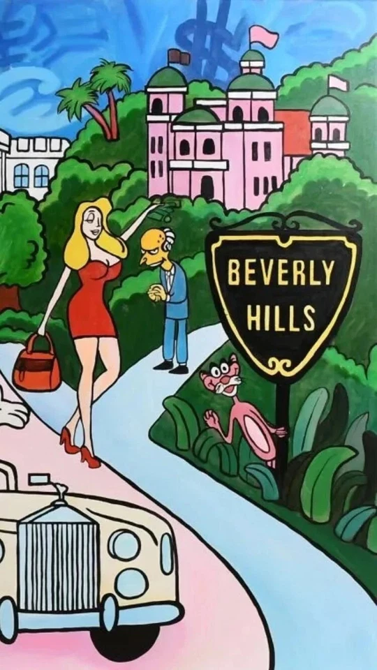 Pintura rara firmada Alec Monopoly acrílico sobre lienzo Foto 3 de 4