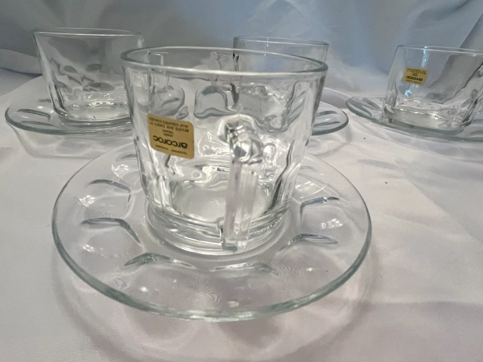Arcoroc France Cup & Saucer  Glass Modern Circles - 4 Set - Image 3 of 4