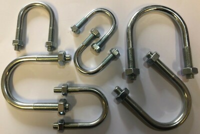 15 mm - 150 mm, Nennbohrung, U-Bolzen, blank verzinkt, metrisches Gewinde C/W Muttern.