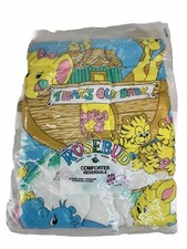Vintage Toddler Baby Crib Comforter Blanket Noahs Ark Rainbow Retro Rosebud NOS