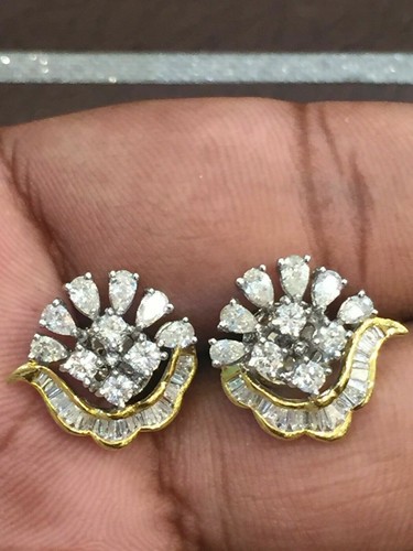 1,62 carati pera tondo Baguette taglio Diamanti Orecchini borchie in 585 14K oro - Foto 2 di 10
