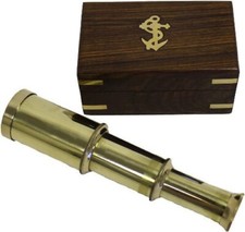 Solid Brass Handheld Telescope - Nautical Pirate Spy Glass with Wood Box Gifts