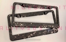 X2 Hem Metallic Black License Plate Frame Holder Made With Bling Crystals Gem