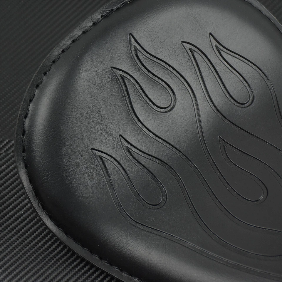 Motorcycle Flame Solo Driver Seat Fit For Harley Chopper Bobber PU Leather Black - Image 4 of 4