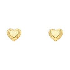 14K Yellow Gold Heart Small Studs Post Push Back Earrings Womens Girls
