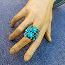 Michal Negrin Ring Cocktail Long Blue Statement With Swarovski Crystals Gift Box