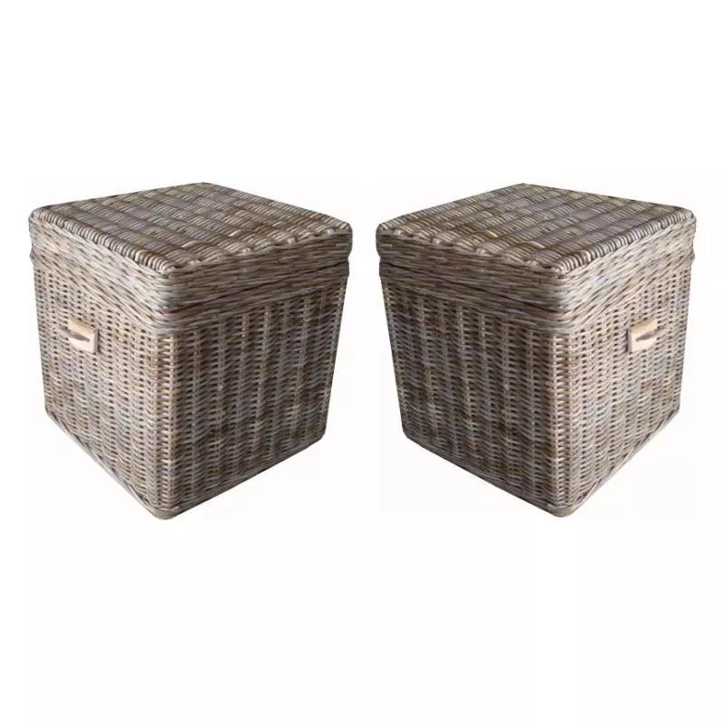 Home Square Wicker End Table Trunk in Kubu Gray Finish Set of 2