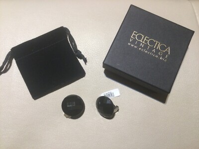 Eclectica Vintage Glas Knopf Ohrstecker, Ohrclips, schwarz - BRANDNEU