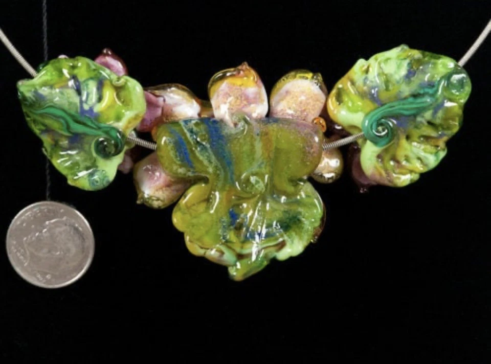 Patsy Evins Pink Yellow Hydrangea Flower Lampwork Bead Set - Beautiful & Special - Image 4 of 4