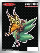 Butterfly Dragon on a Leaf Car Sticker - Auto Decal - Anne Stokes