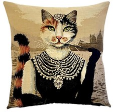  AUDREY HEPBURN SMOKING CAT 18" BELGIAN TAPESTRY CUSHION COVER WITH ZIP, 7055