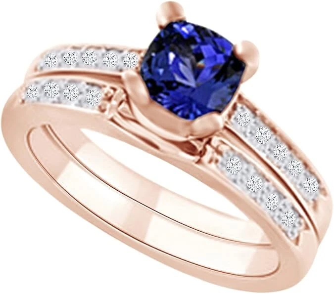 1.4Ct Simulated Blue Tanzanite & Natural Diamond Solitaire Ring in 14k Gold - Image 4 of 4