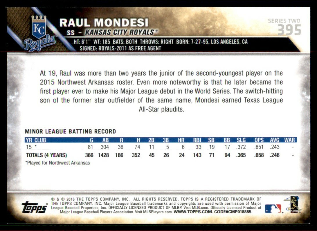 2016 Topps Baseball #395 Raul Mondesi Rookie | eBay