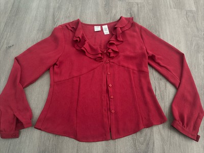 Women s Emma James Red Blouse Top shirt size 8 l/s liz claiborne T13