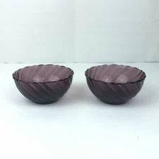 2 Bormioli Rocco Duralex Amethyst Bowls Salad / Desert Made in France 4.75"