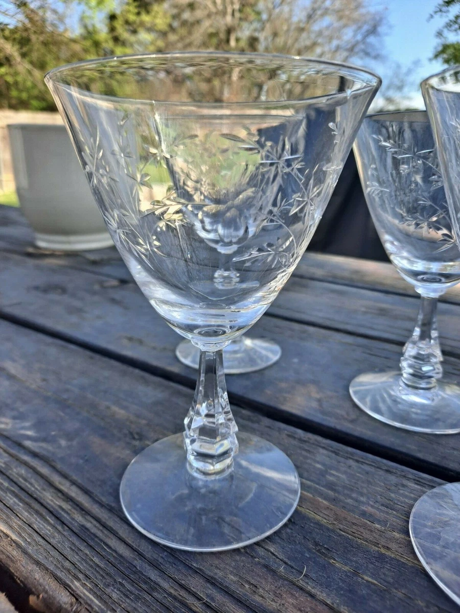 4 Vintage Etched Cocktail Glasses, circa 1950, Small 4 oz