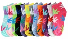 Nicw 12 Pairs Dozen Womens Marijuana Weed Leaf Ankle Cotton Socks Sport Size9-11