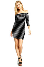 NWT! G by GUESS (GBG) Georgia Lace-Up Off-ShoulderStriped Sweater Dress, XS