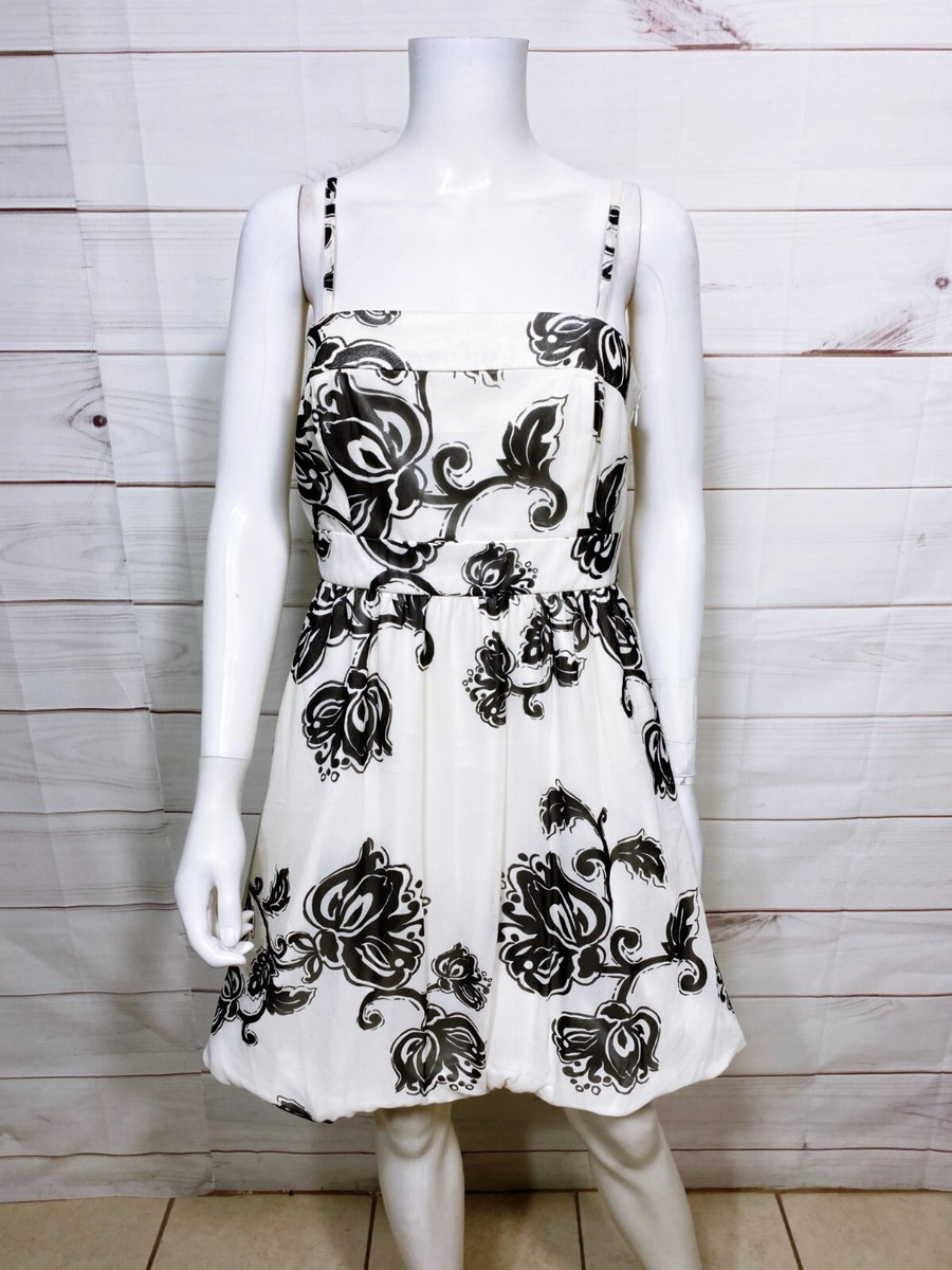 White House Black Market Womens Dress Size 6 White & Black Floral 100% Silk  | eBay