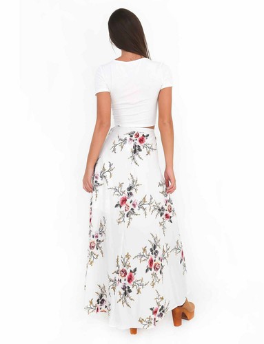 Womens Summer Long Maxi Skirt Casual Fold Over Elastic Lace Up Soft Flared Skirt - Bild 8 von 24