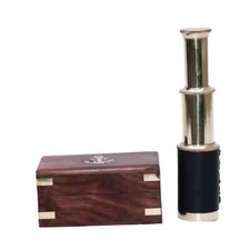 6" Nautical Brass Telescope Marine Spyglass Rustic Gift with Anchor Wooden box
