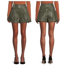 TANYA TAYLOR Faux Leather Greta Rolled Cuffs Shorts Olive sz 12