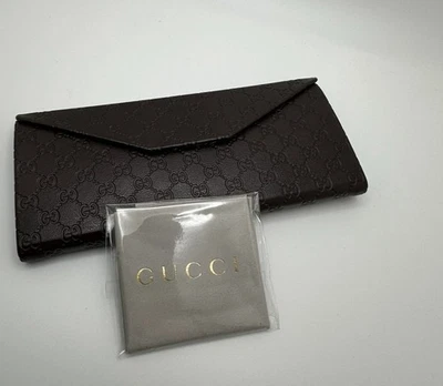 Authentic Gucci GG Monogram Fold-Over Eyeglass/Sunglass Case + Cleaning Cloth –