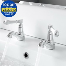 Traditional Basin Sink Taps Bathroom Hot Cold Chrome Ceramic Twin Lever Handles