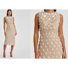Mac Duggal Nude Ivory Floral Applique Sleeveless Midi Dress Size 0 NWT I