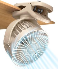 Portable Mini Clip Fan Rechargeable 360 Clamp 3 Speed LED Display Beige