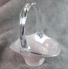 Vintage MCM Fenton Mini Glass Basket- Smooth Rim Pink Iridescent- Stretch Glass