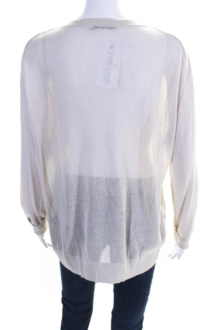 Felpa donna T Alexander Wang manica lunga scollo a V maglia beige cotone grande