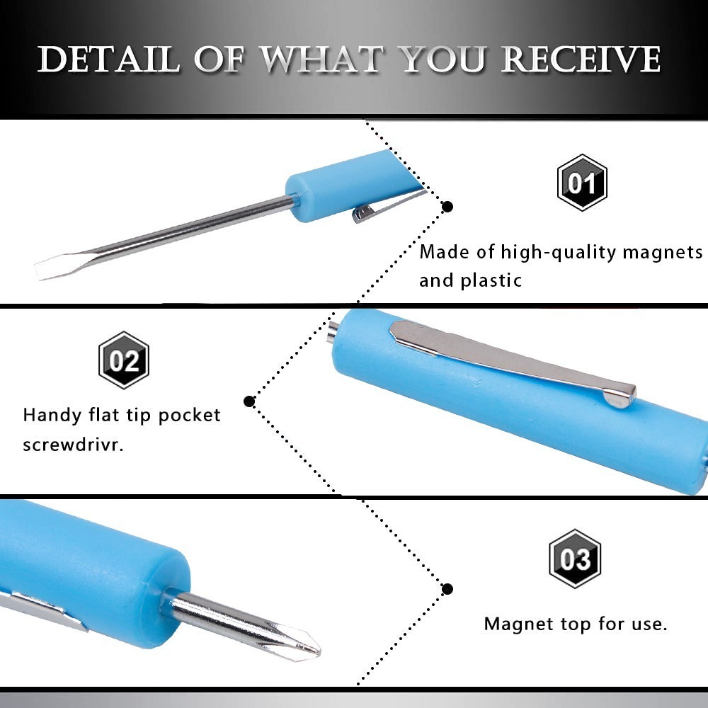 10X Blue Mini Pocket Screwdriver Phillips & Flat Head Tip with Magnet and Clip