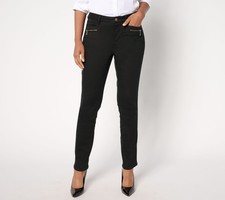 Belle by Kim Gravel Petite TripleLuxe Twill Hip Zip Slim Leg Jean Black 8 New