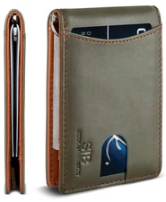 RFID Blocking Slim Bifold Genuine Leather Minimalist Front Pocket Wallets for...