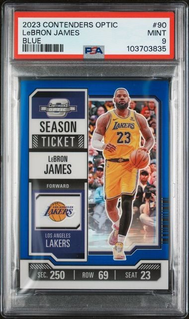 2023-24 Panini Contenders Optic #90 LeBron James serial 39/99 PSA 9 Blue Prizm