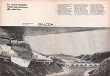 ALCOA Vintage 2pg Magazine Ad Aerospace Missile Bridge Illustration 1960s B&W