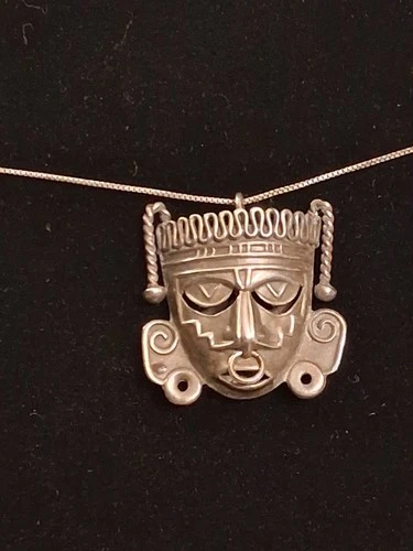 Vintage  Taxco Sterling Silver Tribal Mask Pendant With Nose Ring 1 Inch