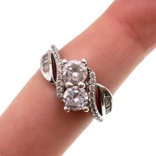 Sterling Silver Two Stone CZ Fashion Ring, Finger Size 7
