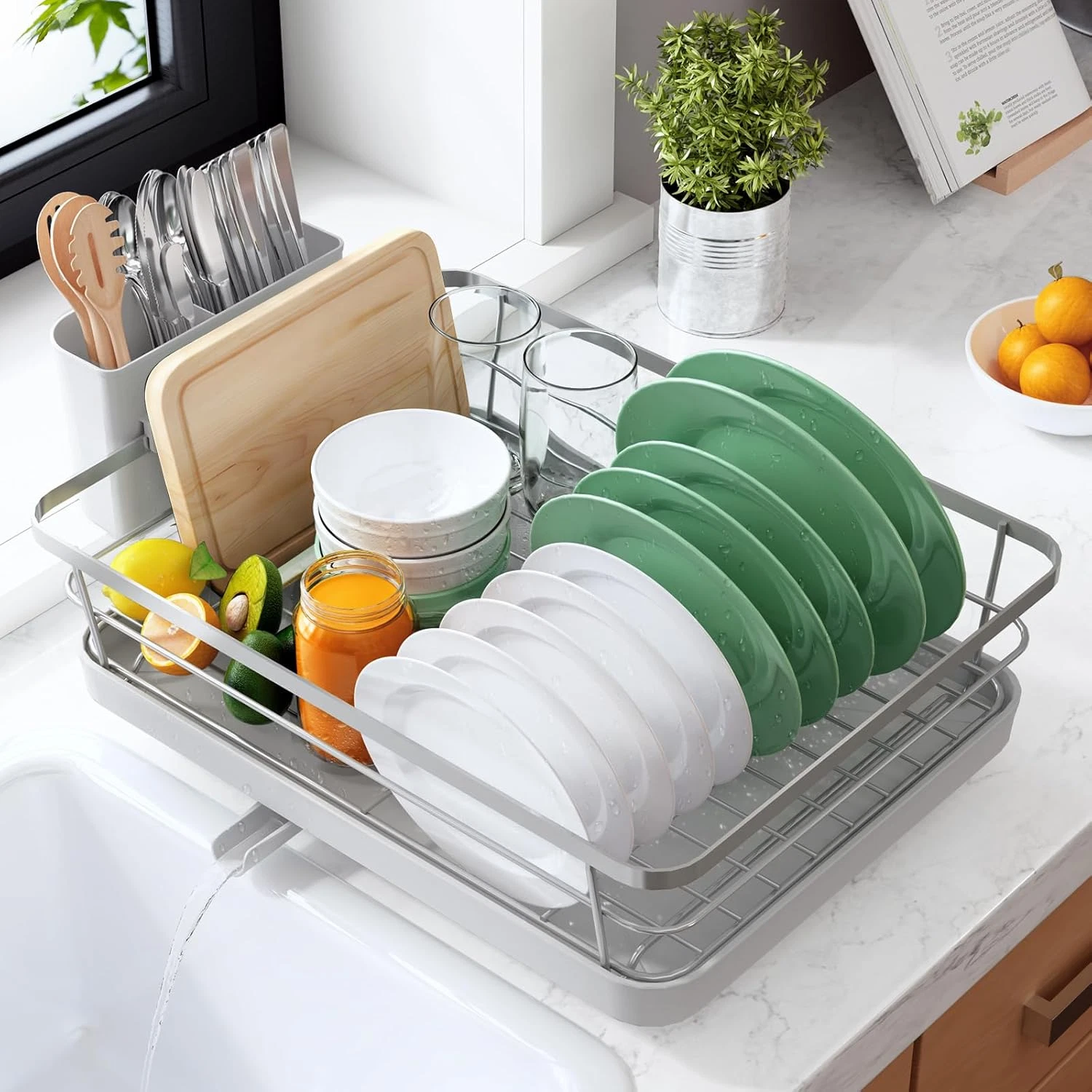 Dish Drying Rack for Kitchen Counter, Stainless Steel Sink Organization and Stor