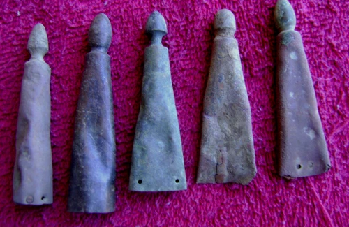 (5) EXCAVATED BRASS CIVIL WAR BAYONET SCABBARD TIPS (PORT HUDSON)