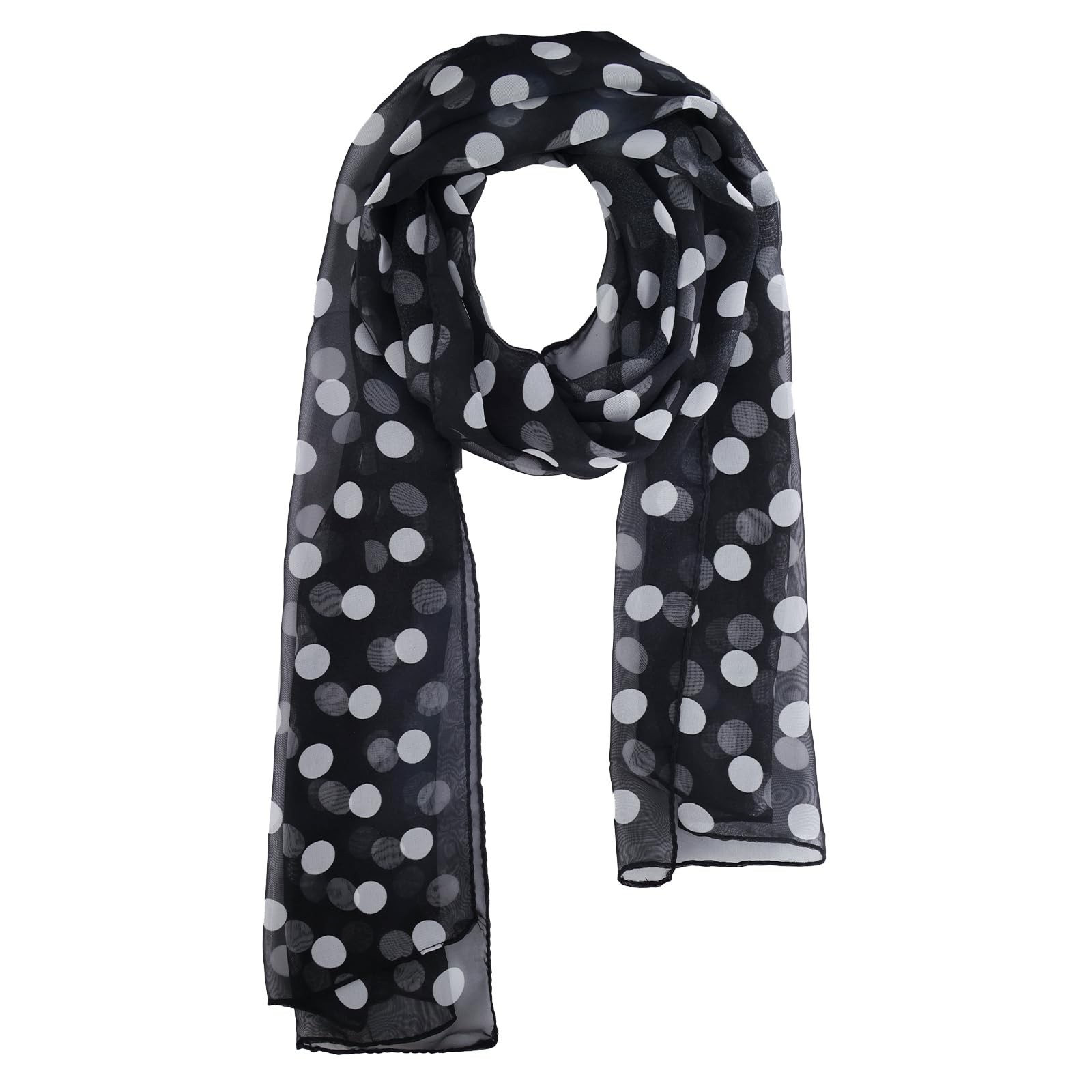 Red and Black Polka Dot 50s Chiffon Scarf Sheer Square Polka Dot-black White