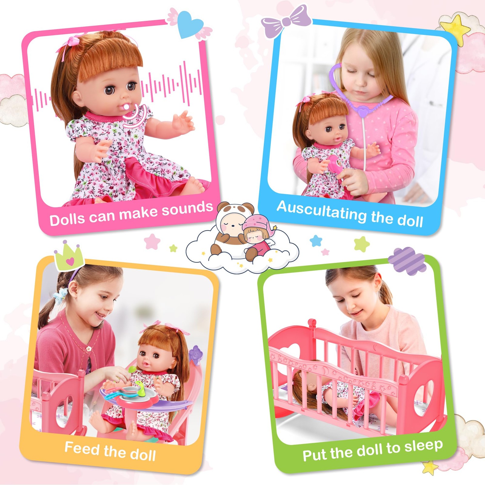 14 Baby Doll Care Set with Cradle, High Chair, Bottle  Accessories for Kids