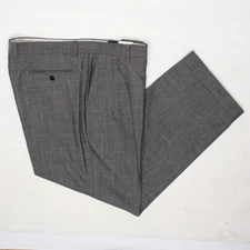 Zanella Bennett Dress Pants Mens 40x30 Gray Nailhead Check Wool Pleated Trouser